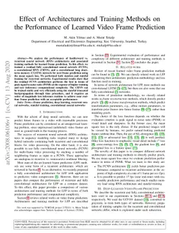 Effect of Architectures and Training Methods on the Performance of
  Learned Video Frame Prediction