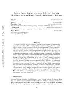 Privacy-Preserving Asynchronous Federated Learning Algorithms for
  Multi-Party Vertically Collaborative Learning