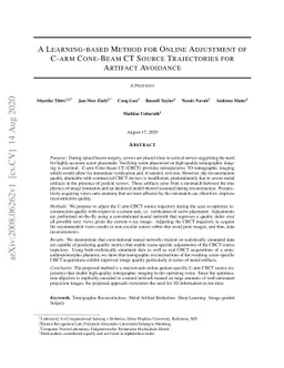 A Learning-based Method for Online Adjustment of C-arm Cone-Beam CT
  Source Trajectories for Artifact Avoidance