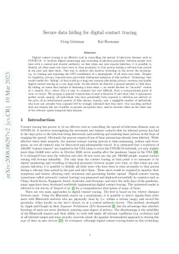 Secure Data Hiding for Contact Tracing