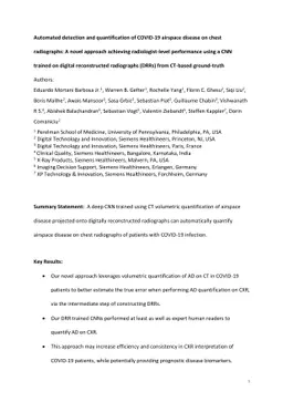 Automated detection and quantification of COVID-19 airspace disease on
  chest radiographs: A novel approach achieving radiologist-level performance
  using a CNN trained on digital reconstructed radiographs (DRRs) from CT-based
  ground-truth
