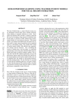 Semi-supervised learning using teacher-student models for vocal melody
  extraction