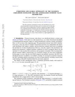 Uniqueness and global optimality of the maximum likelihood estimator for
  the generalized extreme value distribution