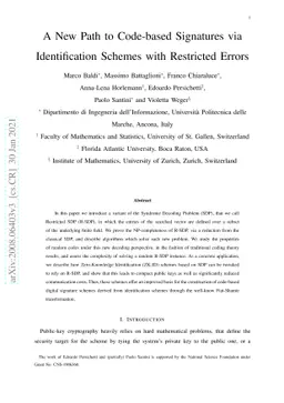 A New Path to Code-based Signatures via Identification Schemes with
  Restricted Errors