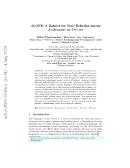 ALONE: A Dataset for Toxic Behavior among Adolescents on Twitter