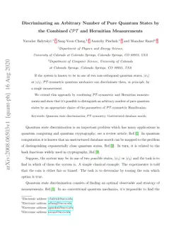 Discriminating an Arbitrary Number of Pure Quantum States by the
  Combined $\mathcal{CPT}$ and Hermitian Measurements