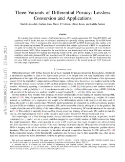 Three Variants of Differential Privacy: Lossless Conversion and
  Applications