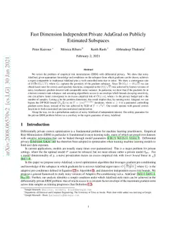 Fast Dimension Independent Private AdaGrad on Publicly Estimated
  Subspaces