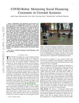 COVID-Robot: Monitoring Social Distancing Constraints in Crowded
  Scenarios
