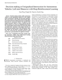 Decision-making at Unsignalized Intersection for Autonomous Vehicles:
  Left-turn Maneuver with Deep Reinforcement Learning