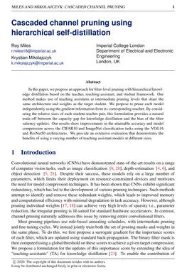 Cascaded channel pruning using hierarchical self-distillation