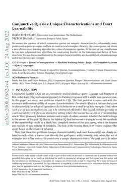 Conjunctive Queries: Unique Characterizations and Exact Learnability