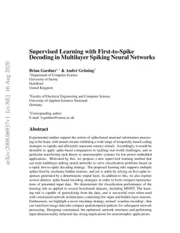 Supervised Learning with First-to-Spike Decoding in Multilayer Spiking
  Neural Networks