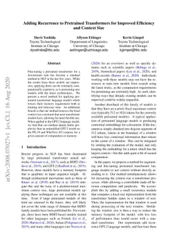Adding Recurrence to Pretrained Transformers for Improved Efficiency and
  Context Size