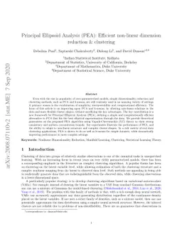 Principal Ellipsoid Analysis (PEA): Efficient non-linear dimension
  reduction & clustering