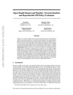 Open Bandit Dataset and Pipeline: Towards Realistic and Reproducible
  Off-Policy Evaluation
