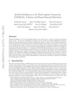 Artificial Intelligence in the Battle against Coronavirus (COVID-19): A
  Survey and Future Research Directions