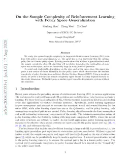 On the Sample Complexity of Reinforcement Learning with Policy Space
  Generalization