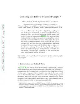 Gathering in 1-Interval Connected Graphs