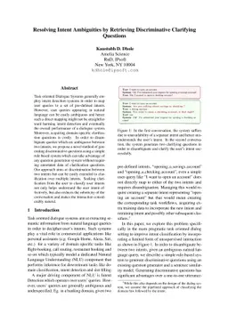 Resolving Intent Ambiguities by Retrieving Discriminative Clarifying
  Questions