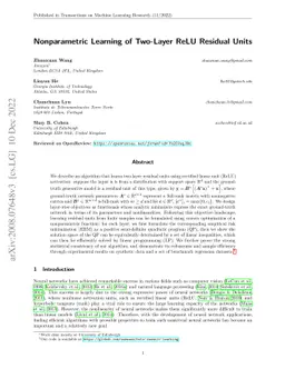 Nonparametric Learning of Two-Layer ReLU Residual Units