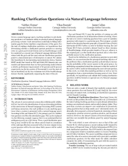 Ranking Clarification Questions via Natural Language Inference
