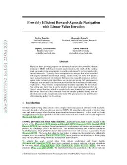 Provably Efficient Reward-Agnostic Navigation with Linear Value
  Iteration