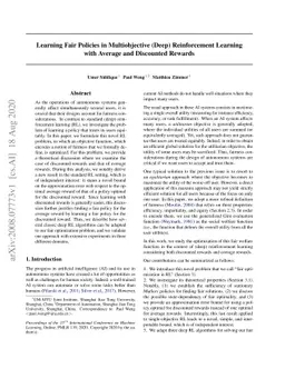 Learning Fair Policies in Multiobjective (Deep) Reinforcement Learning
  with Average and Discounted Rewards