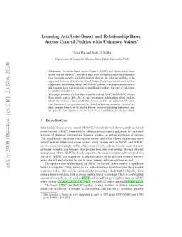 Learning Attribute-Based and Relationship-Based Access Control Policies
  with Unknown Values