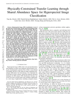 Physically-Constrained Transfer Learning through Shared Abundance Space
  for Hyperspectral Image Classification