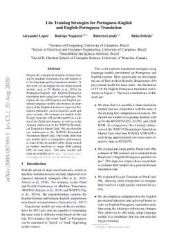 Lite Training Strategies for Portuguese-English and English-Portuguese
  Translation