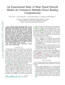 An Experimental Study of Deep Neural Network Models for Vietnamese
  Multiple-Choice Reading Comprehension