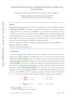 Cumulative Residual Extropy of Minimum Ranked Set Sampling with Unequal
  Samples