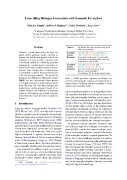 Controlling Dialogue Generation with Semantic Exemplars