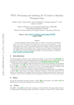 PTT5: Pretraining and validating the T5 model on Brazilian Portuguese
  data