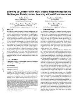 Learning to Collaborate in Multi-Module Recommendation via Multi-Agent
  Reinforcement Learning without Communication
