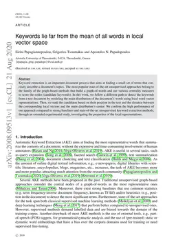 Keywords lie far from the mean of all words in local vector space