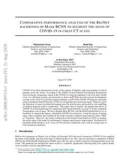Comparative performance analysis of the ResNet backbones of Mask RCNN to
  segment the signs of COVID-19 in chest CT scans