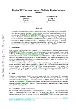 HinglishNLP: Fine-tuned Language Models for Hinglish Sentiment Detection