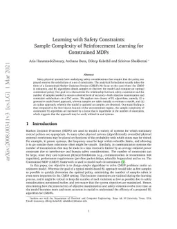Learning with Safety Constraints: Sample Complexity of Reinforcement
  Learning for Constrained MDPs