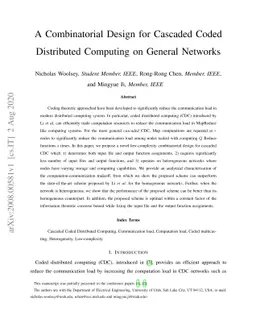 A Combinatorial Design for Cascaded Coded Distributed Computing on
  General Networks