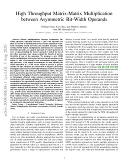 High Throughput Matrix-Matrix Multiplication between Asymmetric
  Bit-Width Operands