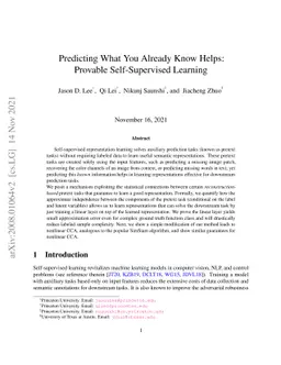 Predicting What You Already Know Helps: Provable Self-Supervised
  Learning