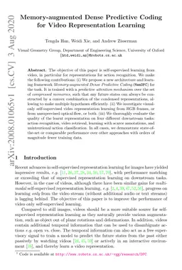 Memory-augmented Dense Predictive Coding for Video Representation
  Learning