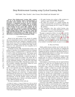 Deep Reinforcement Learning using Cyclical Learning Rates