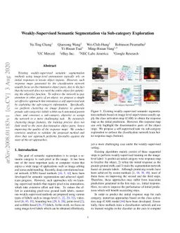 Weakly-Supervised Semantic Segmentation via Sub-category Exploration