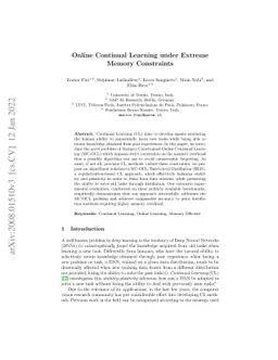 Online Continual Learning under Extreme Memory Constraints