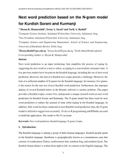Next word prediction based on the N-gram model for Kurdish Sorani and
  Kurmanji