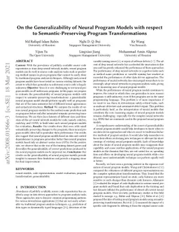 On the Generalizability of Neural Program Models with respect to
  Semantic-Preserving Program Transformations