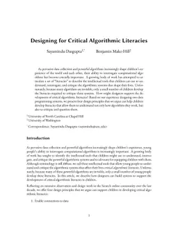Designing for Critical Algorithmic Literacies